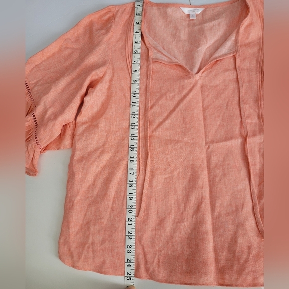 Lauren Conrad Salmon Colored Linen Tie Front V Neck 3/4 Sleeve Shirt - Picture 3 of 8